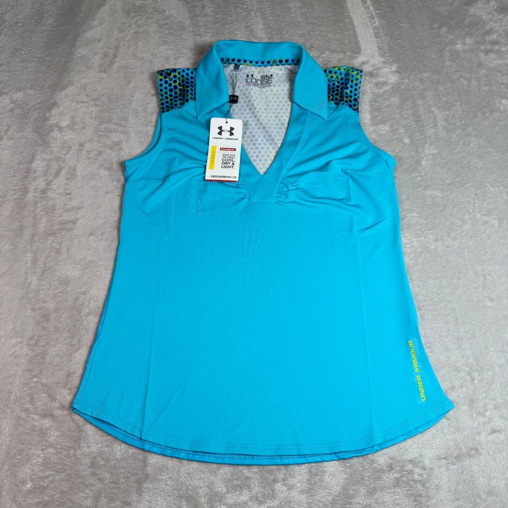 NWT Under Armour UA Golf HeatGear Blue Sleeveless Polo Shirt SM Loose UPF 30+